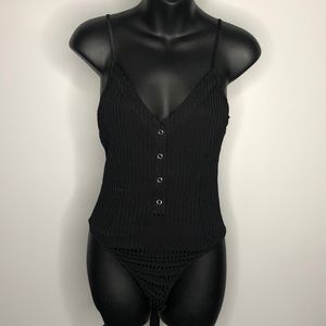 Fleur du Mal Black 62viscose/31nylon/7elastane Bodysuit Size Medium